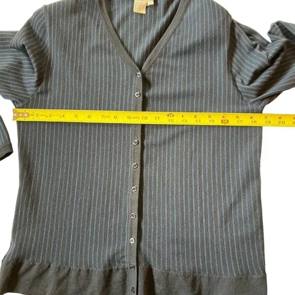 Worth Womens Wool Blend Cardigan Sweater Stripped Blue Black Sz L Lightweight - Picture 11 of 12